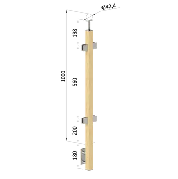 Zábradlí Dřevěný sloup, boční kotvení, výplň: sklo, průchozí, vrch pevný (40x40 mm), materiál: buk, broušený povrch bez nátěru