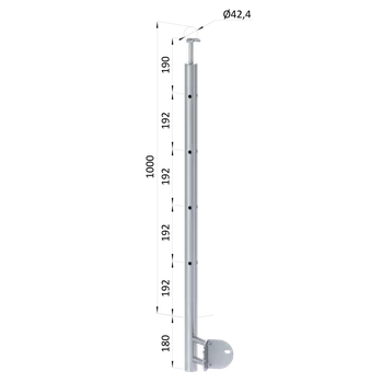 Zábradlí Nerezový sloup, boční kotvení rohové, 4 děrový, rohový: 90°, vrch pevný (ø 42.4x2mm), broušená nerez K320 /AISI304