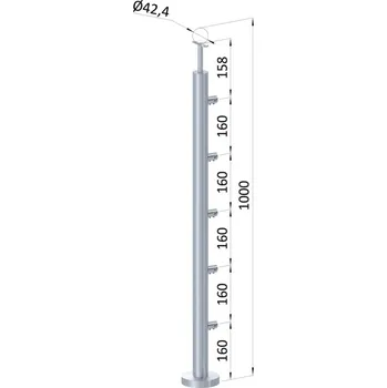 Nerezový sloup, vrchní kotvení, 5 řadový průchodný, vrch pevný, (ø42,4x2 mm), broušená nerez K320 / AISI304