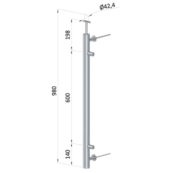 Zábradlí Nerezový sloup, boční kotvení, výplň: plech, pravý, vrch pevný, (ø42.4x2 mm), broušená nerez K320 /AISI304