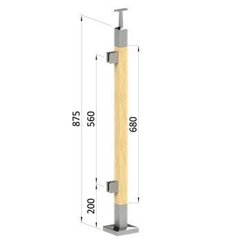 Zábradlí Dřevěný sloup, vrchní kotvení, výplň: sklo, levý, vrch pevný (40x40 mm), materiál: buk, broušený povrch s nátěrem BORI (bezbarvý)
