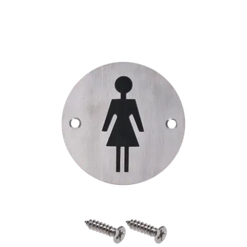 Informační tabulka Nerezový piktogram `Dámy`, kulatý, rozměry: ø75x1.2mm, broušená nerez K320 / AISI304