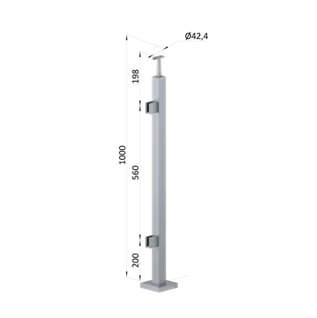 Zábradlí Nerezový sloup, vrchní kotvení, výplň: sklo, levý, vrch pevný, (40x40 mm), broušená nerez K320 / AISI304