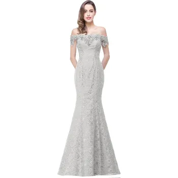 Dámské šaty Dlouhé krajkové šaty s odhalenými rameny pro formální události Barva: Stříbrná, Velikost: 3XL