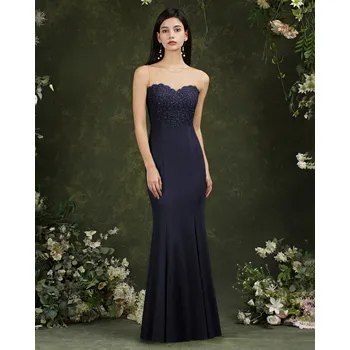 Dámské šaty Dlouhé šaty s korzetem a krajkovými detaily pro elegantní oslavy Barva: Tmavě Modrá, Velikost: S