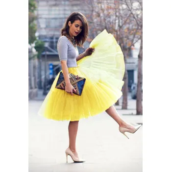 Dámská sukně Krátká tylová sukně s vysokým pasem pro cosplay a společenské akce Barva: Žlutá
