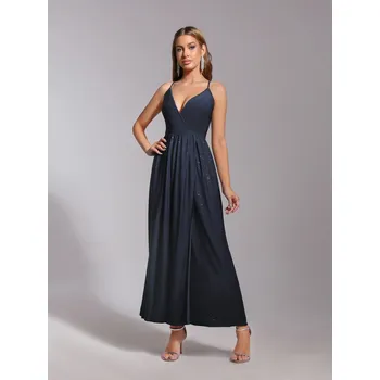 Dámské šaty Dlouhé třpytivé šaty s rozparkem a výstřihem do V pro večerní příležitosti Barva: Tmavě Modrá, Velikost: M