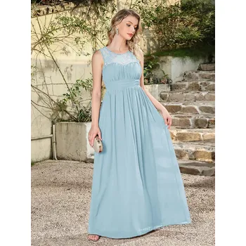 Dámské šaty Dlouhé šifonové šaty s krajkovými zády a páskem pro společenské akce Barva: Nebeská, Velikost: XL