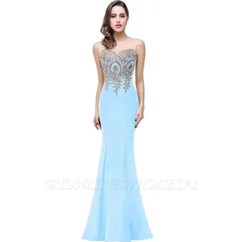 Dámské šaty Dlouhé šaty se zlatými aplikacemi a krajkovým živůtkem pro slavnosti Barva: Nebeská, Velikost: 4XL