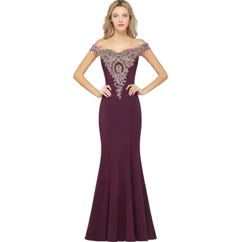 Dámské šaty Dlouhé šaty bez ramen s krajkovými detaily a vlečkou pro večer Barva: Fialová, Velikost: M