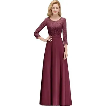 Dámské šaty Dlouhé šaty s krajkou a tříčtvrtečním rukávem pro svatební hosty Barva: Bordová, Velikost: 4XL