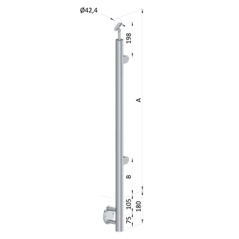 Zábradlí Nerezový sloup, boční kotvení, výplň: sklo, pravý, vrch nastavitelný (ø42,4x2 mm), broušená nerez K320 / AISI316