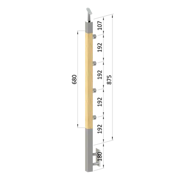 Dřevěný sloup, boční kotvení, 4 řadový, průchozí, vnitřní, vrch nastavitelný (40x40mm), materiál: buk, broušený povrch bez nátěru