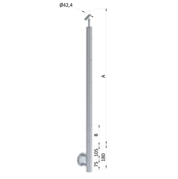 Zábradlí Nerezový sloup, boční kotvení, bez výplně, 5 řadový se závitem M6, vnější, vrch nastavitelný, (ø 42.4x2mm) broušená nerez K320 /AISI304