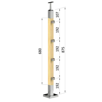 Zábradlí Dřevěný sloup, vrchní kotvení, průchozí, 4 řadový, vrch pevný (40x40mm), materiál: buk, broušený povrch s nátěrem BORI (bezbarvý)