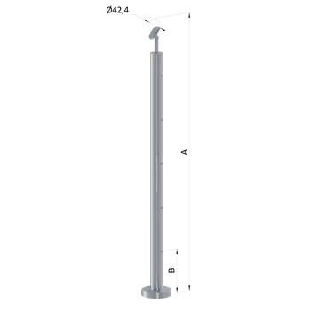 Zábradlí Nerezový sloup, vrchní kotvení, bez výplně, 5 řadový se závitem M6, vrch nastavitelný (ø 42.4x2mm), broušená nerez K320 /AISI304