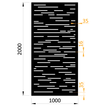 Příslušenství pro plot Designová kovová výplň, laserem vypálený vzor 8311, rozměr 1000x2000x2,0 mm +/- 0,5%, výška výpalku 15,5 mm, bez povrchové úpravy, perforace 15%