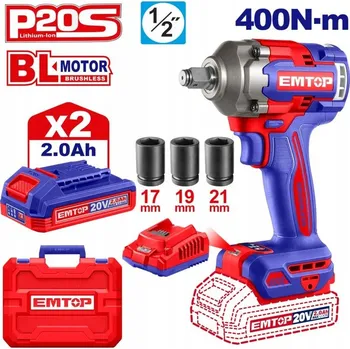 Akumulátorový rázový utahovák EMTOP 20V P20S 400Nm sada