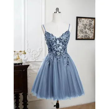 Dámské šaty Krátké koktejlové šaty s flitry a tylovou sukní pro večerní párty Barva: Modrá, Velikost: 3XL