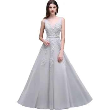 Dámské šaty Dlouhé krajkové šaty s průsvitným živůtkem a výstřihem do V Barva: Stříbrná, Velikost: 2XL