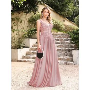 Dámské šaty Elegantní večerní šaty s korálky a ramínky pro společenské akce Barva: Růžová, Velikost: 2XL