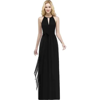 Dámské šaty Dlouhé šifonové šaty s halter výstřihem a páskem v pase Barva: Černá, Velikost: S