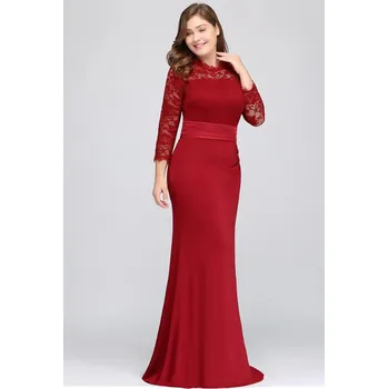 Dámské šaty Krajkové šaty v mořském střihu s tříčtvrtečními rukávy pro formální společenské akce Barva: Červená, Velikost: 2XL