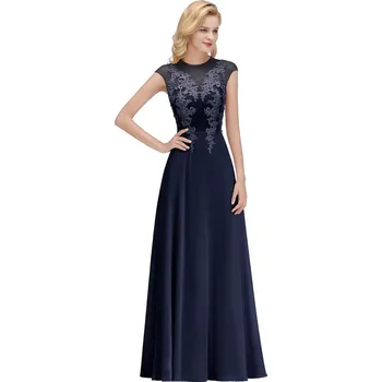 Dámské šaty Dlouhé šifonové šaty s perlami a krajkou pro svatby a formální události Barva: Tmavě Modrá, Velikost: 3XL