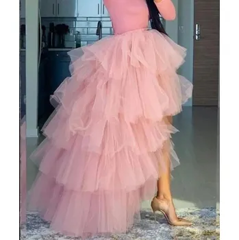 Dámská sukně Asymetrická tylová sukně s volány pro slavnostní a módní styl Barva: Růžová