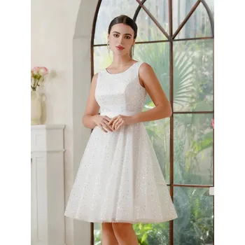 Dámské šaty Krátké flitrované šaty bez rukávů pro koktejlové a večerní akce Barva: Bílá, Velikost: M