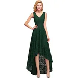 Dlouhé krajkové šaty s asymetrickým lemem a výstřihem do V Barva: Tmavě Zelená, Velikost: 7XL