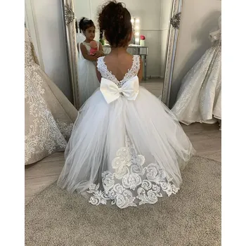 Dívčí šaty Dívčí tylové šaty s mašlí a krajkovým živůtkem pro svatby a oslavy Barva: Bílá, Velikost: 4