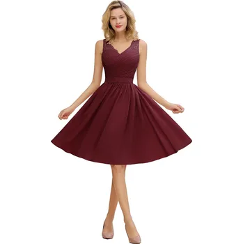 Dámské šaty Krátké šifonové šaty s výstřihem do V pro svatební příležitosti Barva: Bordová, Velikost: 4XL