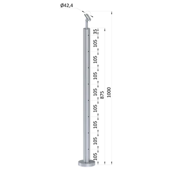 Nerezový sloup, vrchní kotvení, 8 děrový na lanko, průchozí, vrch nastavitelný (ø 42.4x2mm) broušená nerez K320 /AISI304