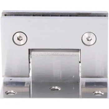 Závěs na skleněný dveřní systém, mezi stěnu a sklo, 90x53x62 mm, tloušťka skla 8-10 mm, broušená nerez K320 / AISI304, samouzavírání +-15° a samozastavení +-90°-0°