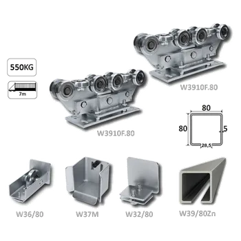 Pohon brány Samonosný systém 80x80x5 mm pro posuvné brány do 400 kg / 7 m otvor (W39/80Zn 6 m pozinkovaný profil, 2x W3910F.80, 1x W36/80, 1x W37M, 1x W32/80)