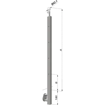 Zábradlí Nerezový sloup, boční kotvení, 4 děrový koncový, levý, vrch nastavitelný (40x40 mm), broušená nerez K320 / AISI304