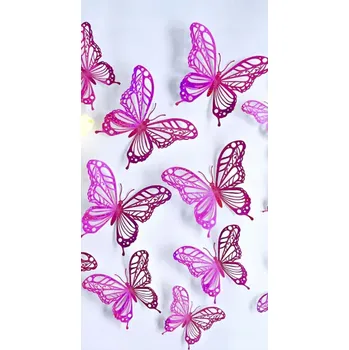 Dekorace Motýli růžoví k nalepení Papíroví 12 kusů