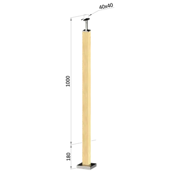 Dřevěný sloup, vrchní kotvení, bez výplně, vrch pevný (40x40mm), materiál: buk, broušený povrch bez nátěru