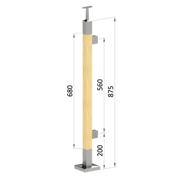 Dřevěný sloup, vrchní kotvení, výplň: sklo, pravý, vrch pevný (40x40 mm), materiál: buk, broušený povrch bez nátěru