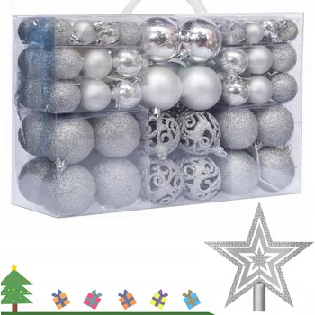 Vánoční dekorace 100x Stříbrné nerozbitné vánoční Vánoční Baňky na stromeček - sada ozdob