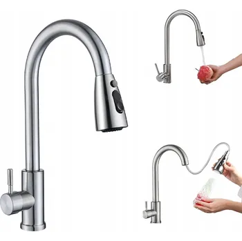 Vodovodní baterie KUCHYŇSKÁ BATERIE KOHOUTEK PŘEPÍNACÍ 3 REŽIMY VYTÁHNOUTÍ OTOČNÝ 360°