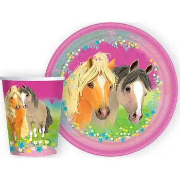 Party dekorace Sada kelímků a talířů 1 6 Ks narozeninové koně narozeninové