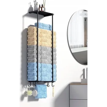 Držák na ručník Koupelnová police na ručníky Závěsný regál Nástěnný věšák LOFT 4 háčky