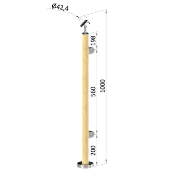 Zábradlí Dřevěný sloup, vrchní kotvení, výplň: sklo, pravý, vrch nastavitelný (ø 42mm), materiál: buk, broušený povrch bez nátěru