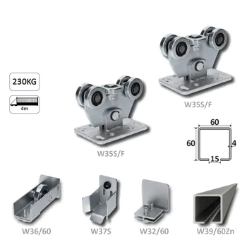 Samonosný systém 60x60x4 mm pro posuvné brány do 150 kg / 4 m průjezd (W39/60Zn 6 m pozinkovaný profil, 1x W-SET60F)