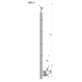 Zábradlí Nerezový sloup, boční kotvení, 4 děrový koncový, pravý, vrch nastavitelný (ø 42,4x2 mm), broušená nerez K320 / AISI304