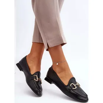 Dámské mokasíny Dámské mokasíny na plochém podpatku s ozdobou, černá Iluvana 39