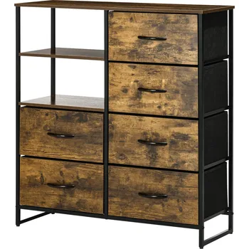 Komoda Komoda se 6 výklopnými látkovými zásuvkami | rustikální hnědá