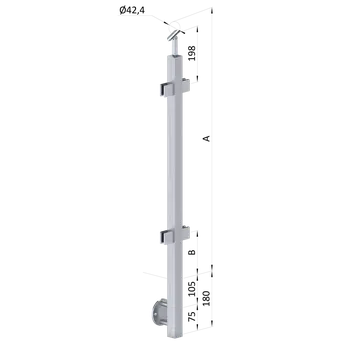 Zábradlí Nerezový sloup, boční kotvení, výplň: sklo, průchozí, vrch nastavitelný, (40x40 mm), broušená nerez K320 / AISI304